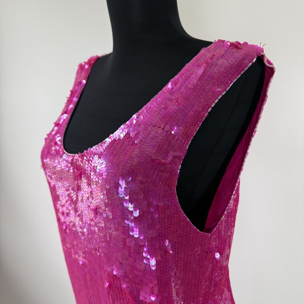Vintage MODI Sleeveless Pink Silk Sequin Beaded Tank Blouse